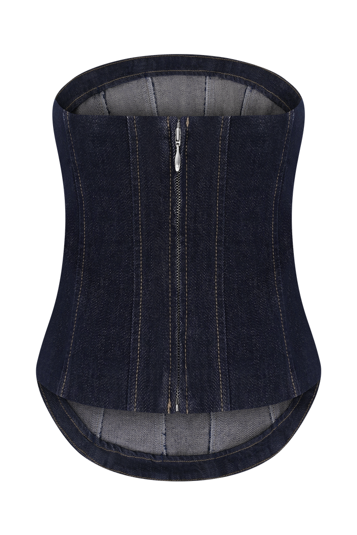 Monte Strapless Denim Corset - Washed Indigo Blue