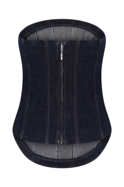 Monte Strapless Denim Corset - Washed Indigo Blue