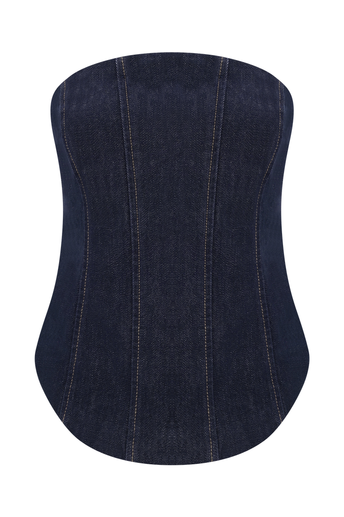 Monte Strapless Denim Corset - Washed Indigo Blue
