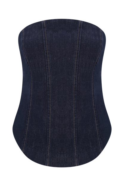 Monte Strapless Denim Corset - Washed Indigo Blue