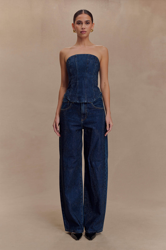 Monte Strapless Diamante Denim Corset - Midnight Blue