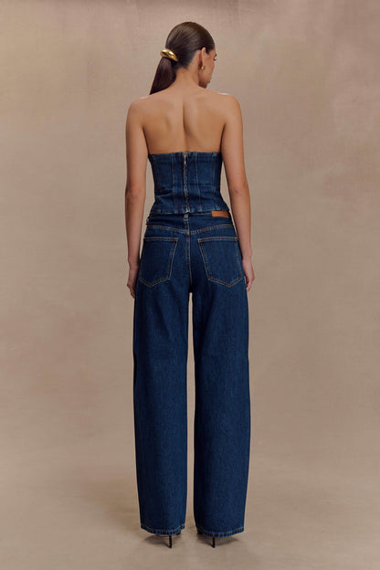 Monte Strapless Diamante Denim Corset - Midnight Blue