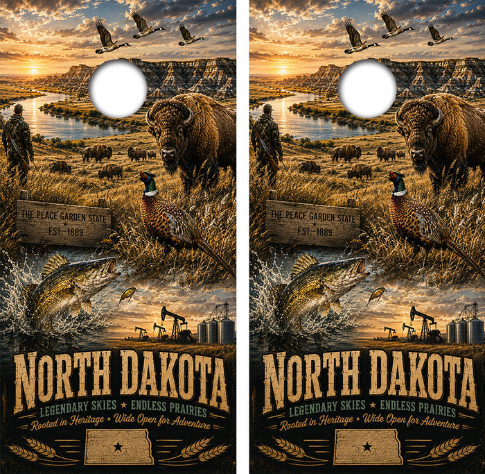 North Dakota Legendary Skies Cornhole Design