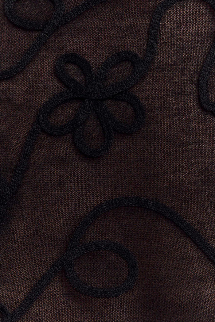 Omari Embroidery Long Sleeve Knit Top - Black