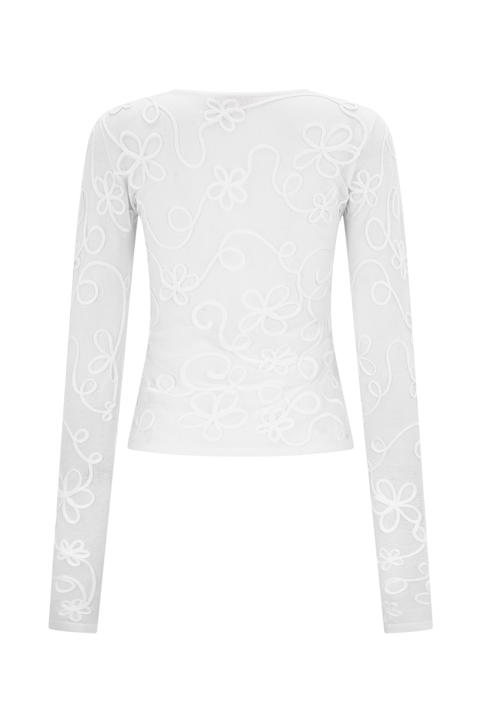 Omari Embroidery Long Sleeve Knit Top - Ivory
