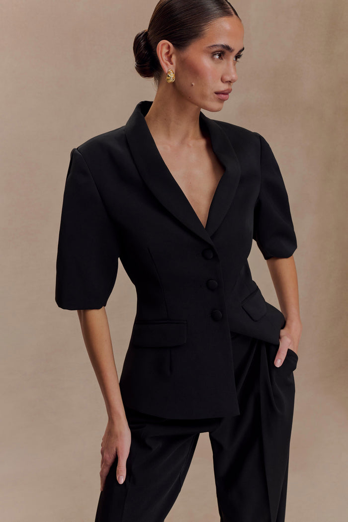 Opal Puff Sleeve Suiting Top - Black