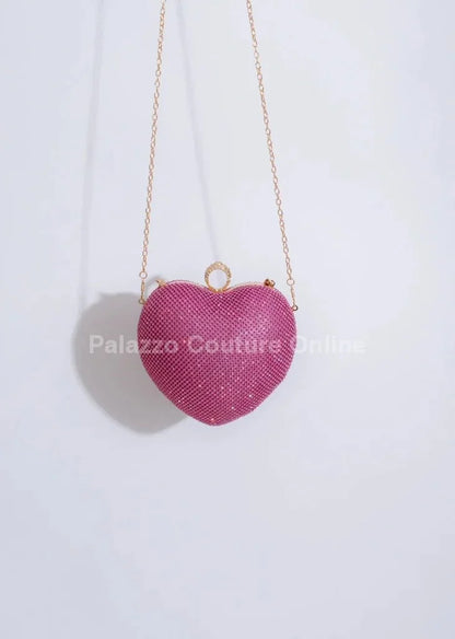 Open Your Heart Clutch Rhinestone Sparkle Evening Bag (Fuchsia)