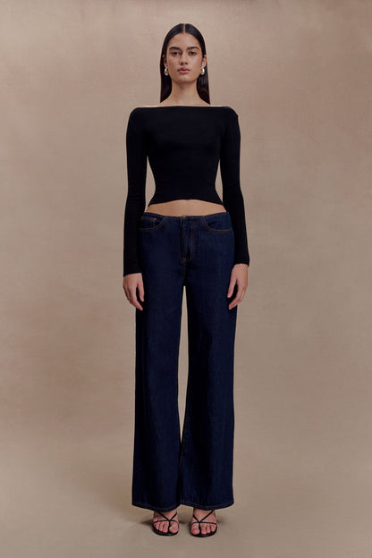 Paedyn Merino Wool Ribbed Long Sleeve Top - Black