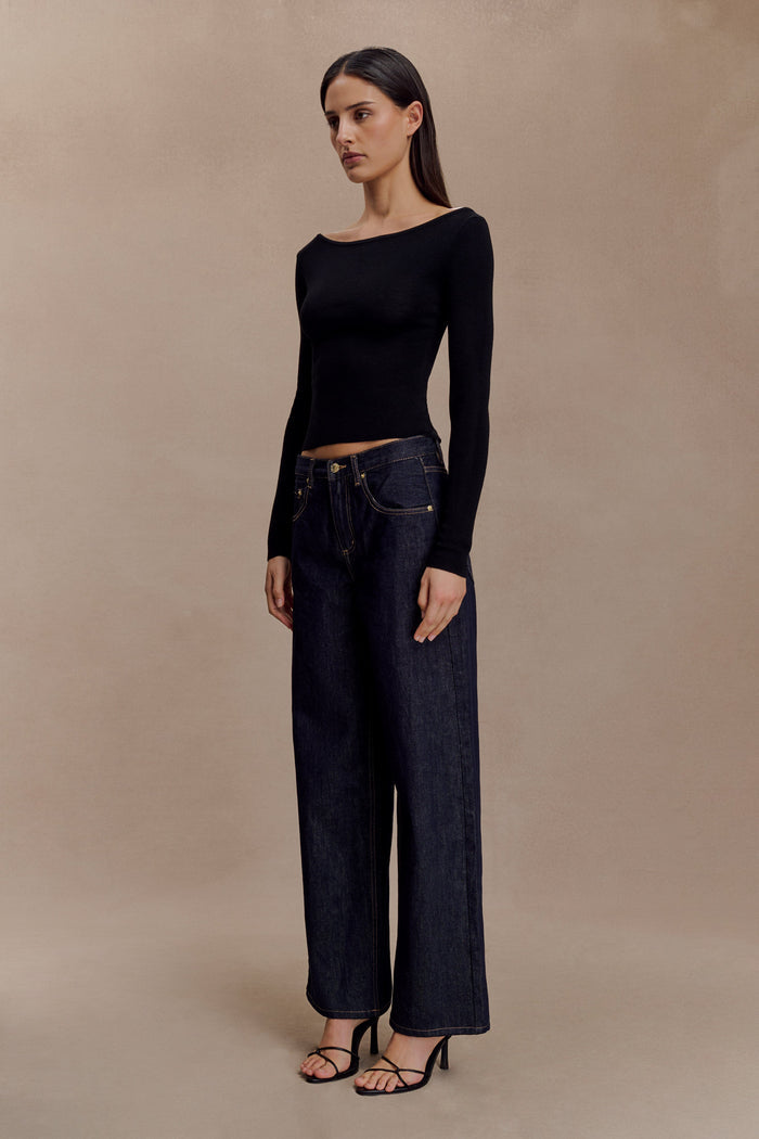 Paedyn Merino Wool Ribbed Long Sleeve Top - Black