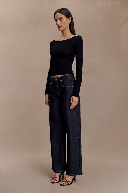 Paedyn Merino Wool Ribbed Long Sleeve Top - Black