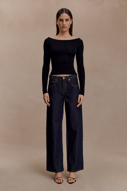 Paedyn Merino Wool Ribbed Long Sleeve Top - Black