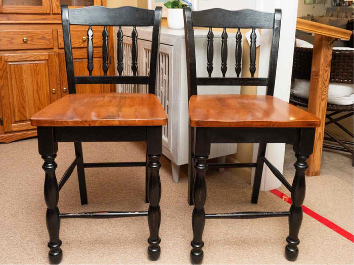 Pair Of Cherry Seat Black Finish Counter Stools