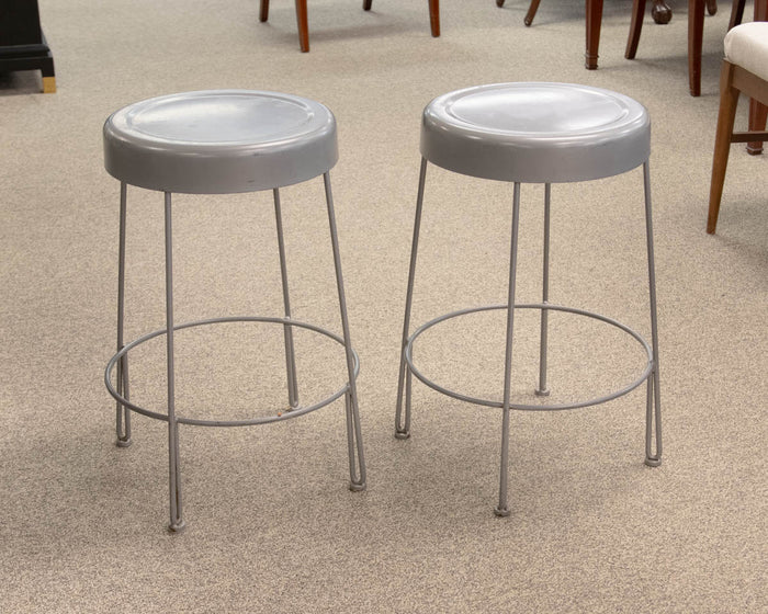 Pair of Silver Finish Metal Counter Stools