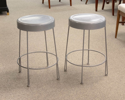 Pair of Silver Finish Metal Counter Stools