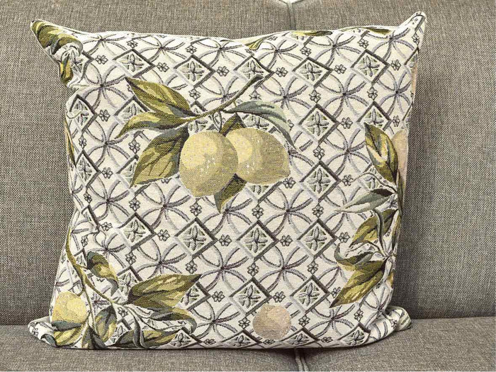 Pair Upholstered Lemon Accent Velvet Backing Accent Pillows