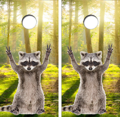 Peace Sign Raccoon Cornhole Design