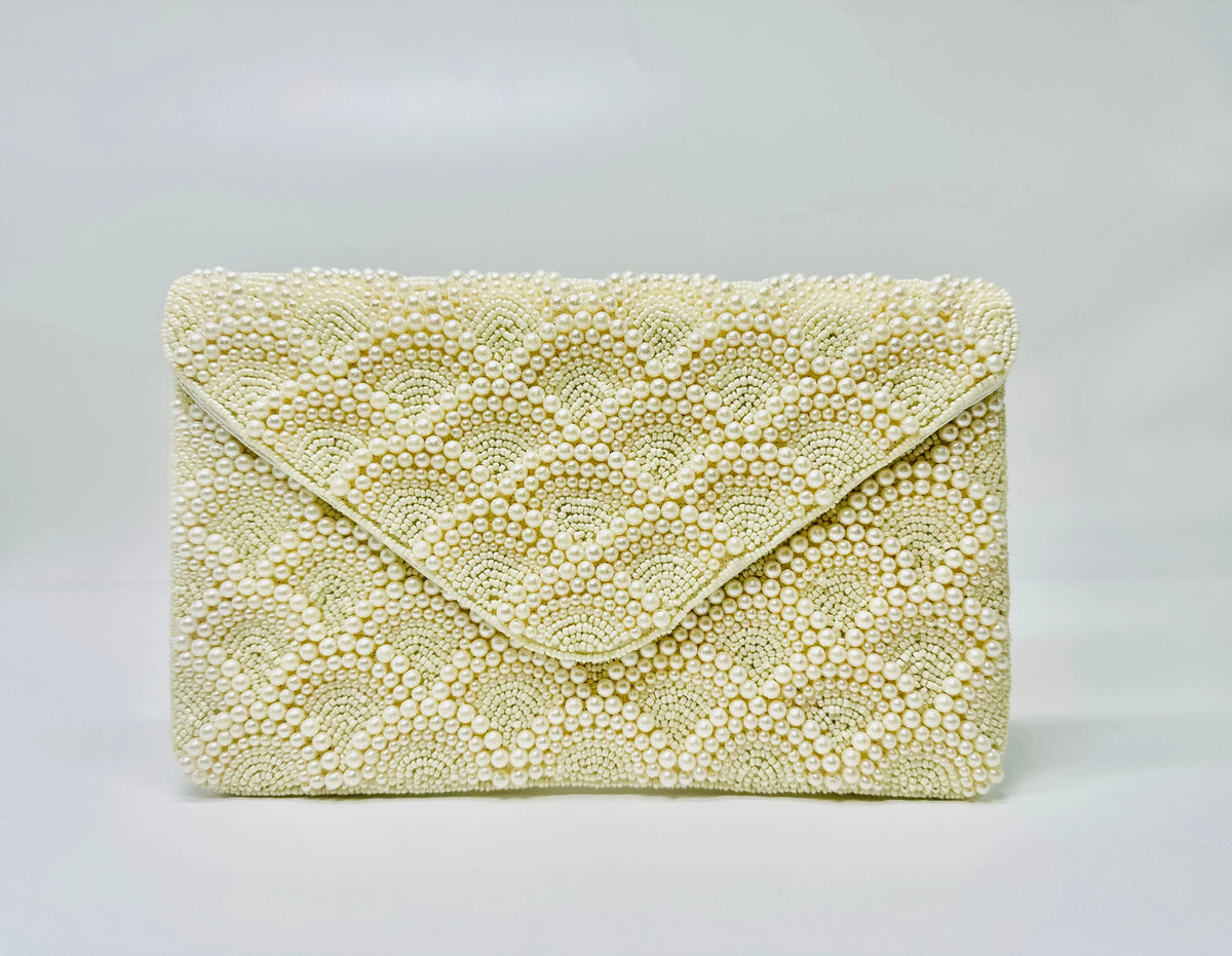 Pearl Elegance Envelope Clutch Ivory