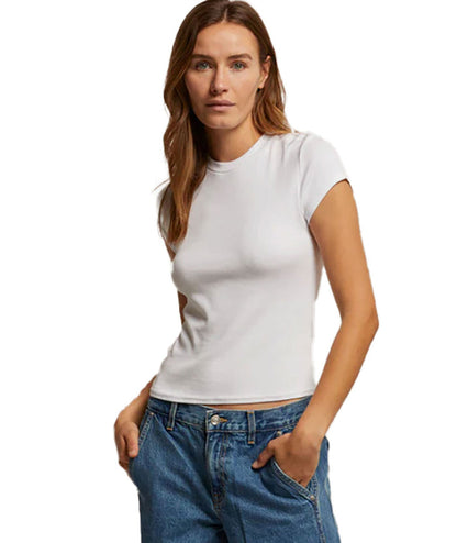 Perfect White Tee Women Jude Ribbed Baby Tee Womens Casual Tops Perfect White Tee White Juniors/Women XS