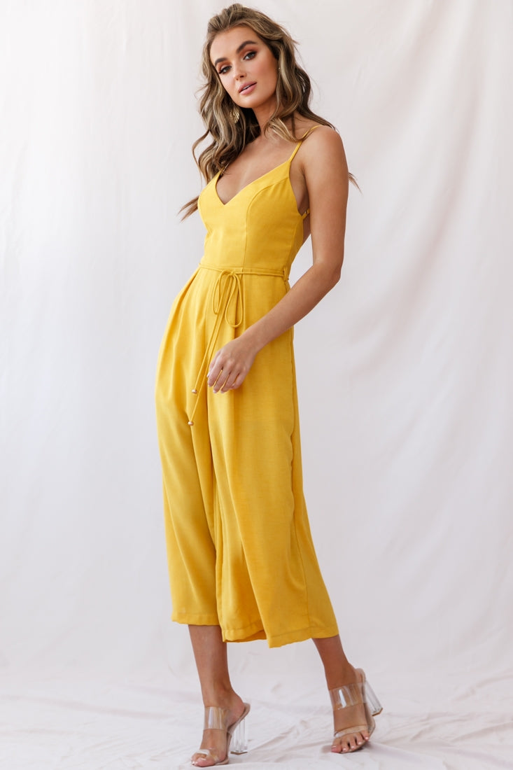 Brighton Low Back Wide Leg Jumpsuit Mustard
