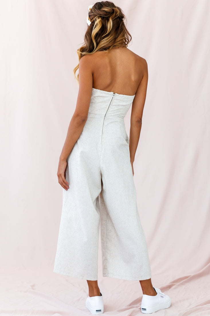 Call Me Wide-Leg Linen Bandeau Jumpsuit Beige
