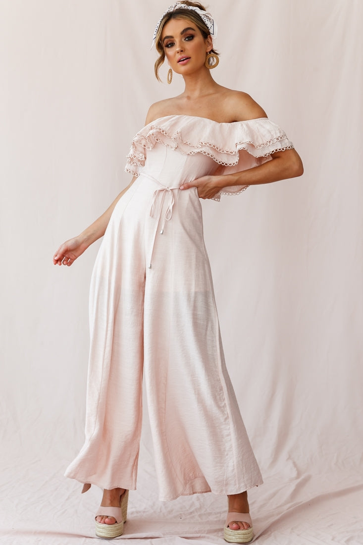 Beloved Off-Shoulder Wide Leg Jumpsuit Nude