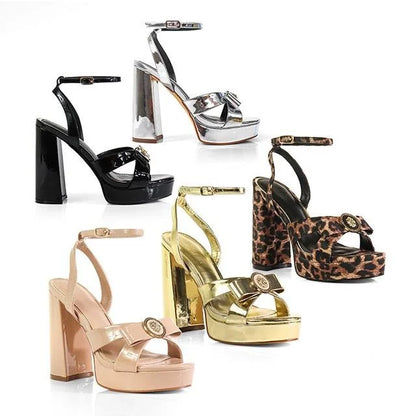 Platform Olina Tamara Cross & Bow Heels -Nude
