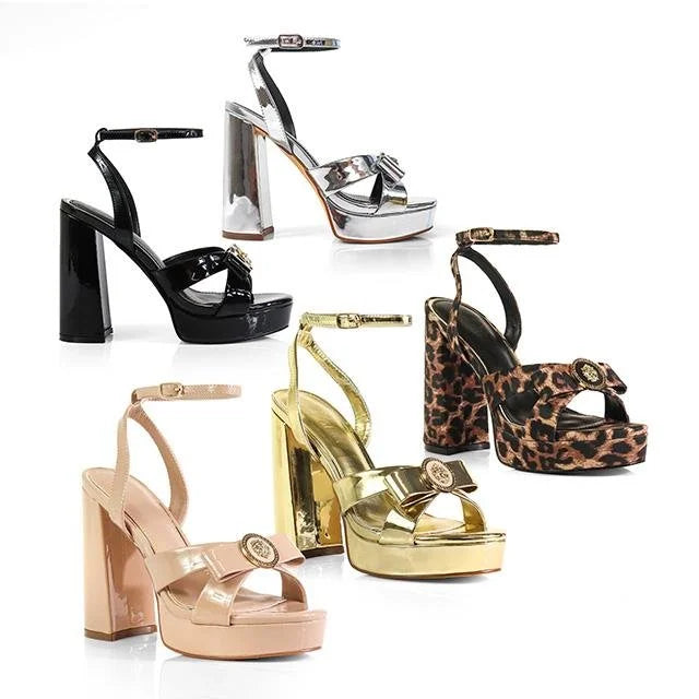 Platform Olina Tamara Cross & Bow Heels -Black