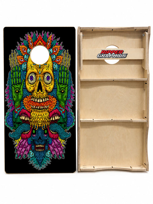 Psychedelic Skulls Cornhole Design