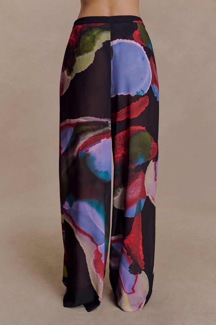 Rachel Chiffon Straight Leg Pants - Multi Fluid Reverie Print