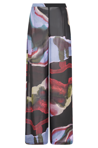 Rachel Chiffon Straight Leg Pants - Multi Fluid Reverie Print