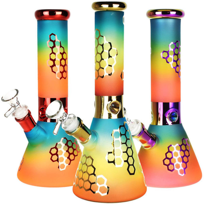 Rainbow and Honeycomb Design 10" Beaker Bong