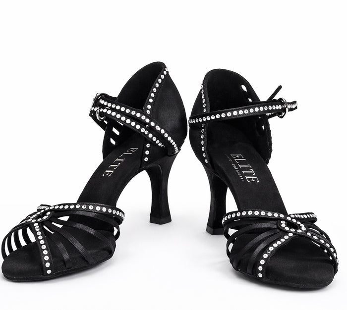Sandales à talons Eluna noires à strass - Élégance & brillance