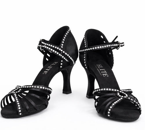 Sandales à talons Eluna noires à strass - Élégance & brillance