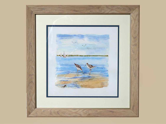 'Sandpiper Beach I' Watercolor Print Doublre Matted Driftwood Frame