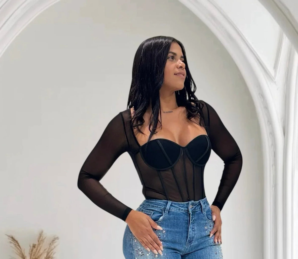 Seductress Mesh Corset Top - Black