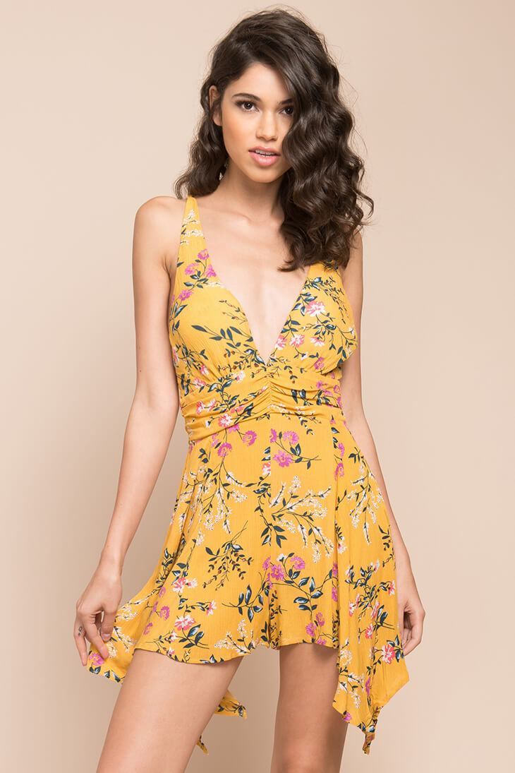 Brynna Floral Romper Yellow Mustard