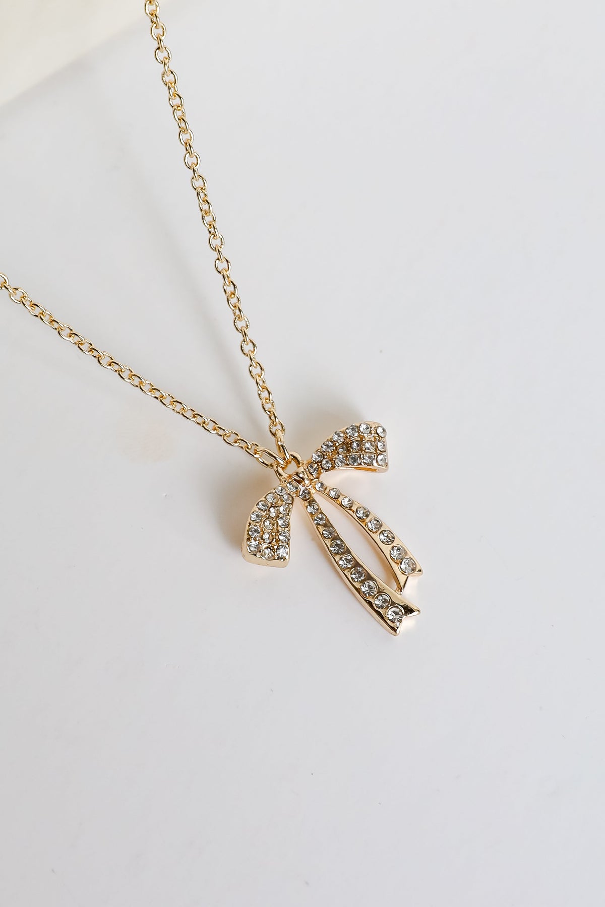 Camila Gold Rhinestone Bow Charm Necklace