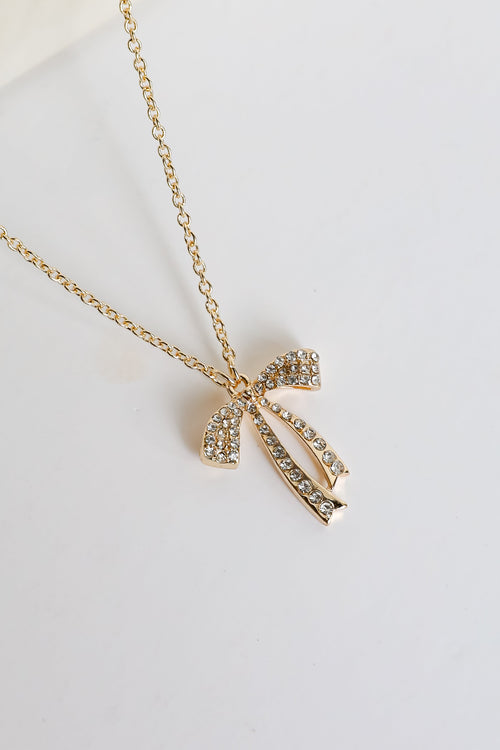Camila Gold Rhinestone Bow Charm Necklace
