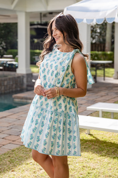 Coastal Bloom Light Blue Floral Mini Dress