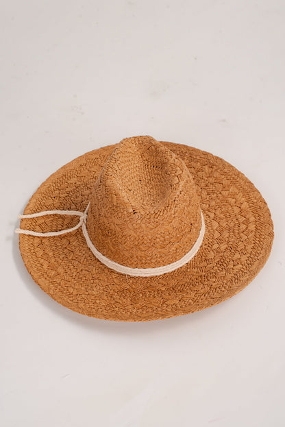 Beachside Charm Tan Straw Fedora Wide Brim Hat