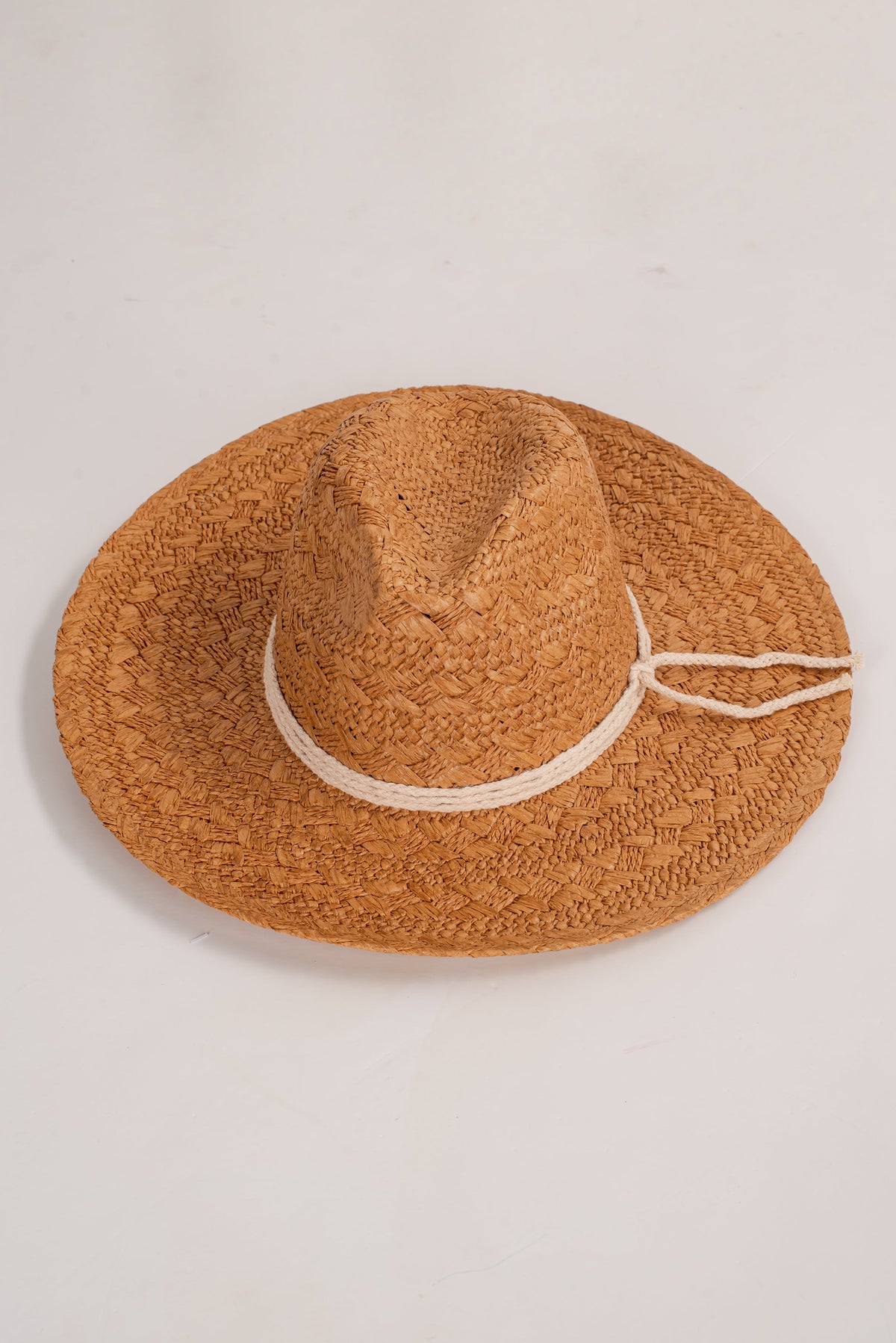 Beachside Charm Tan Straw Fedora Wide Brim Hat
