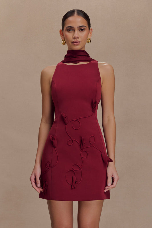 Skyler Suiting Embroidered Mini Dress - Wine