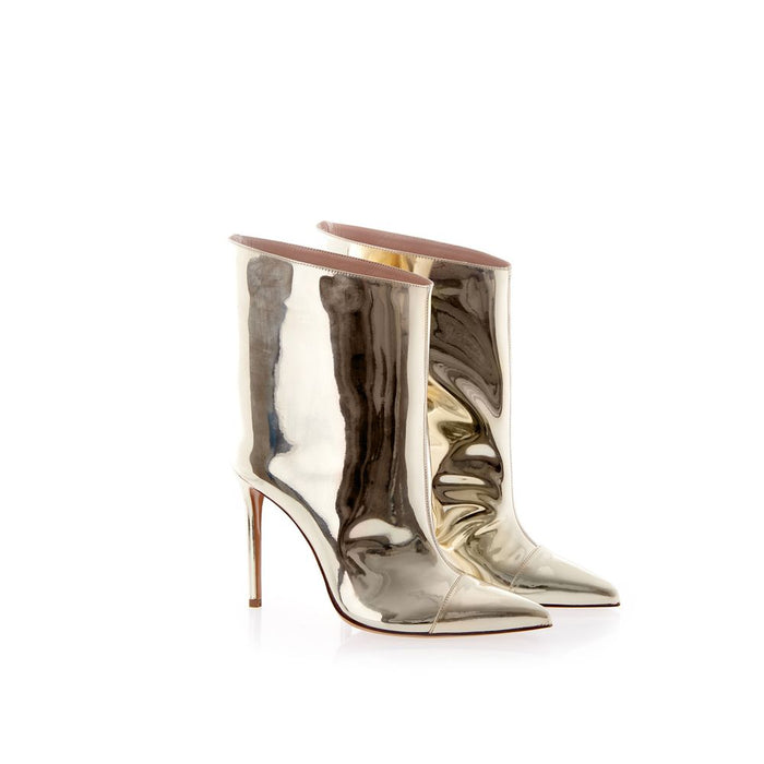 Slanted Metallic Ankle Length High Heel Boots