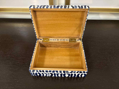 Small Decorative Kaju Hinged Box in Indigo & Ivory