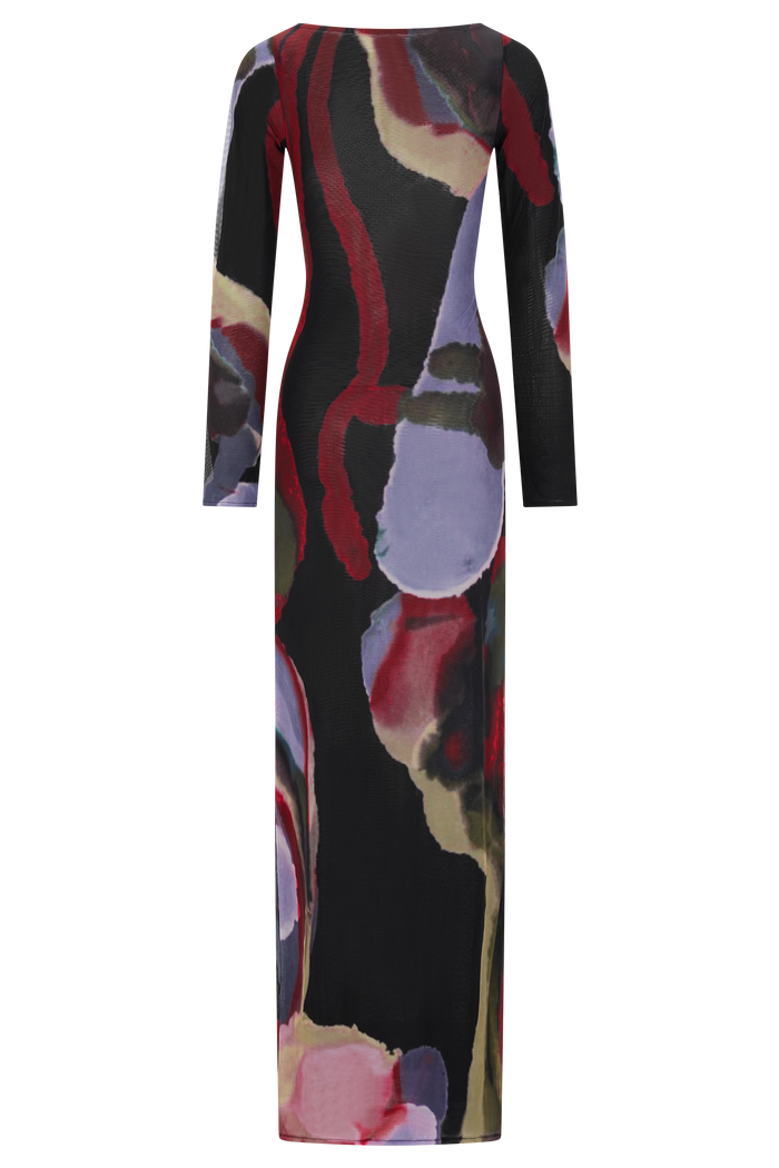 Soraya Long Sleeve Mesh Maxi Dress - Multi Fluid Reverie Print