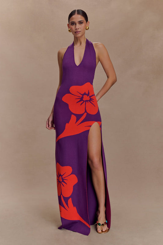 Stacy Knit Halter Maxi Dress - Purple/Red