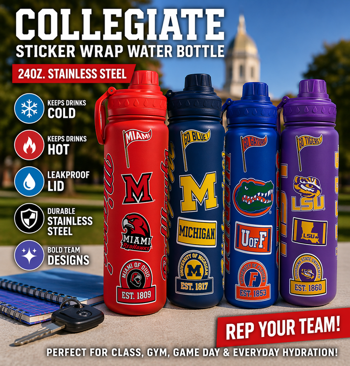 Sticker Style Wrap 24oz. Stainless Steel Collegiate Water Bottle