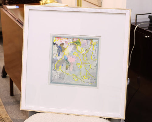 "String of Lights IV" Matted Print in White & Blond Wood Frame