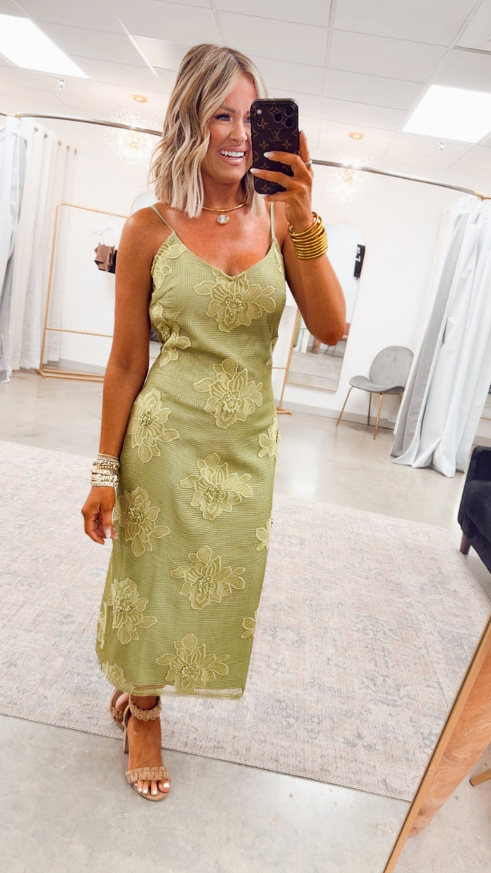 The Botanica Midi Dress-Green