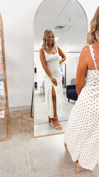 The Clara Polka Midi Dress-Oatmeal